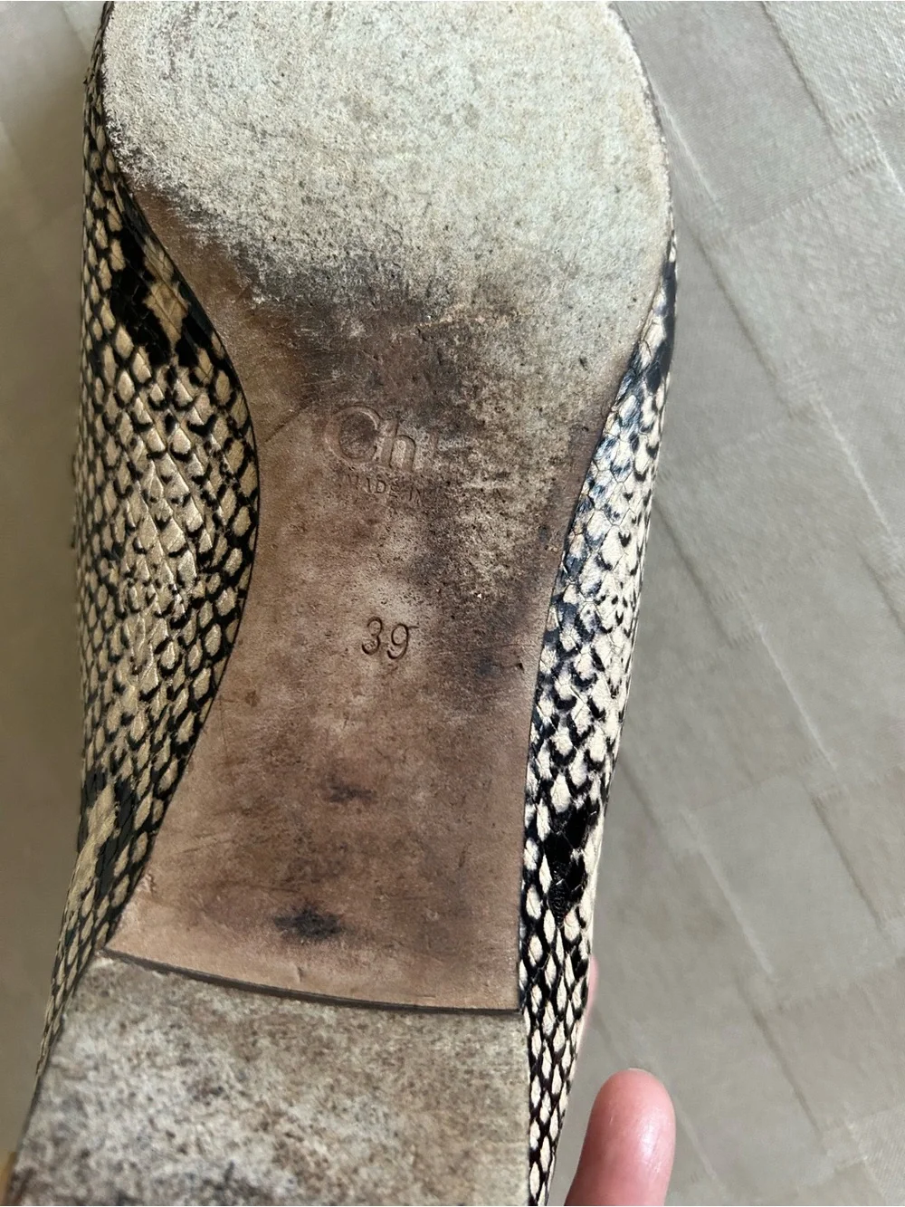 Chloe Lauren Python Embossed Scalloped Leather Ballet Flats